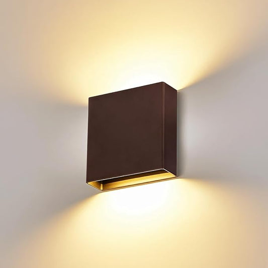Indoor Outdoor Brown Up and Down Wall Sconce, 5%-100% Dimmable 18W, 5 Color Temperature Selectable (2700K-5000K), Modern Lighting for Living Room/Porch, CRI90+, 120V-277V, ETL FCC Certified