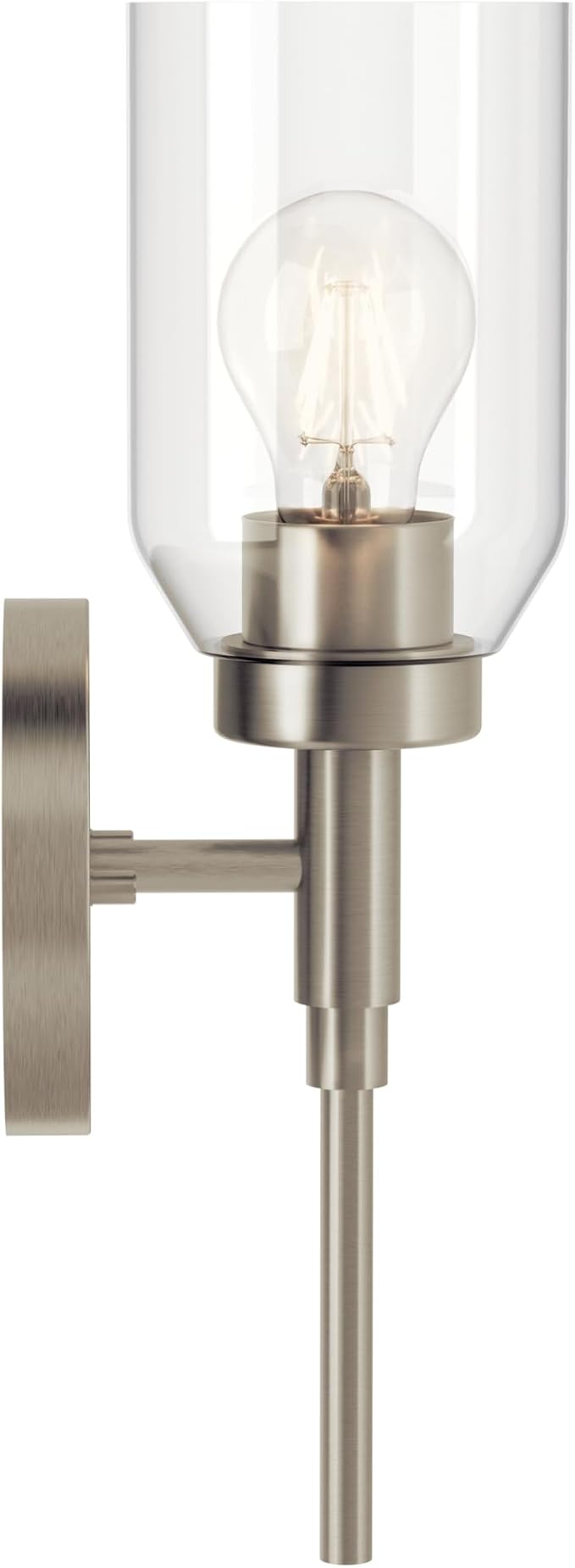 Kichler Madden 1-Light Bathroom Wall Sconce with Clear Glass in Brushed Nickel, Modern Vanity Light Fixture for Bathroom or Hallway, Sloped Ceiling Compatible (14.75" x 5"), 55183NI
