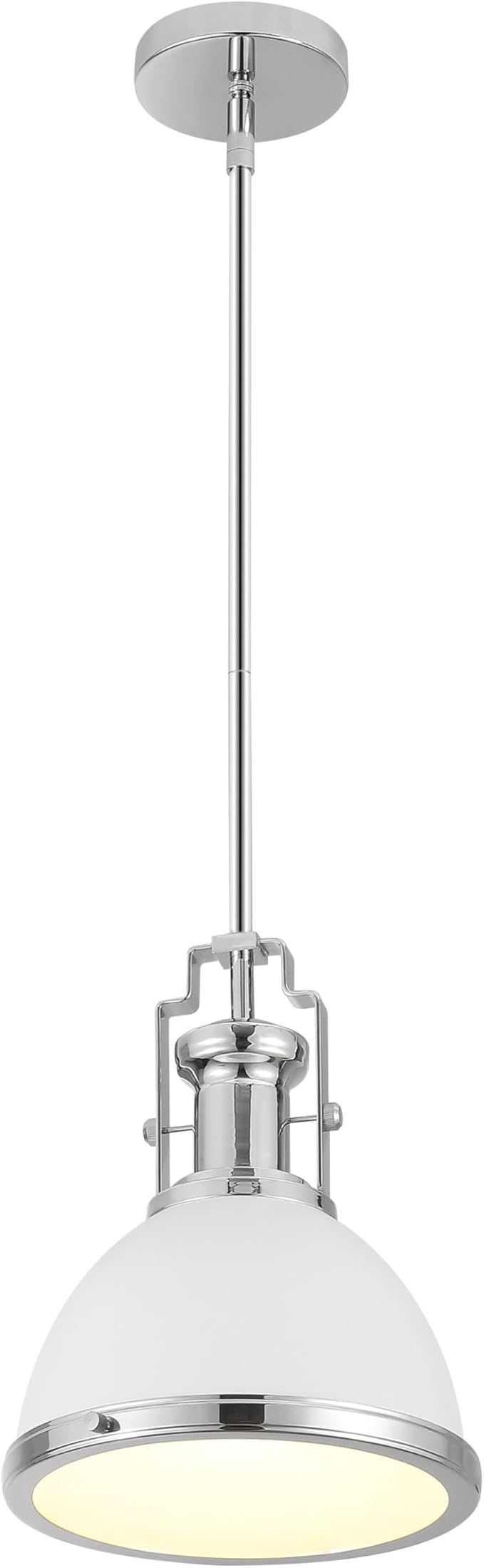 JONATHAN Y 10" Chrome/White Modern Industrial Iron LED Dome Pendant Light, Adjustable Hanging Fixture for Kitchen Island or Entryway, White Metal Shade, LED Bulb Included (JYL9535C)