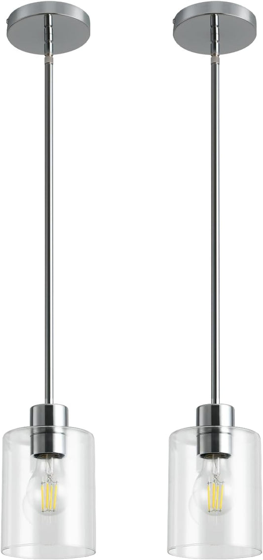 Chrome Pendant Lights Kitchen Island - Clear Glass Pendant Light Fixture Multiple Stems Rods 3 Units 12 Inch 3 Units 4 Inch (2 Pack Chrome Downrod)