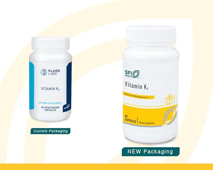 Klaire Labs SFI Health Vitamine K2-50 Microgrammes sous forme de Ménaquinone-7 MK-7, Sans Soja, Gluten ou Produits Laitiers (60 Gélules)