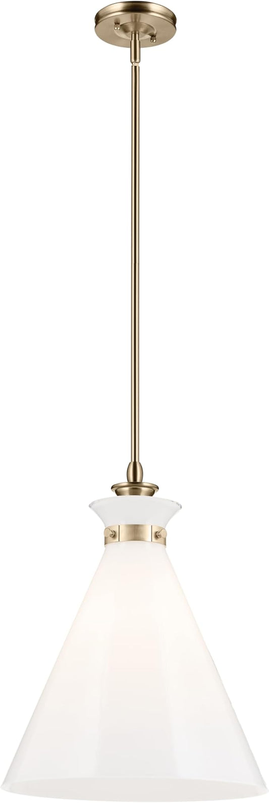 Kichler Laria 1-Light Pendant Light Fixture with Opal Glass, Updated Traditional Hanging Light for Kitchen Island and Dining Room in Champagne Bronze (19.75" x 16"), 52775CPZ