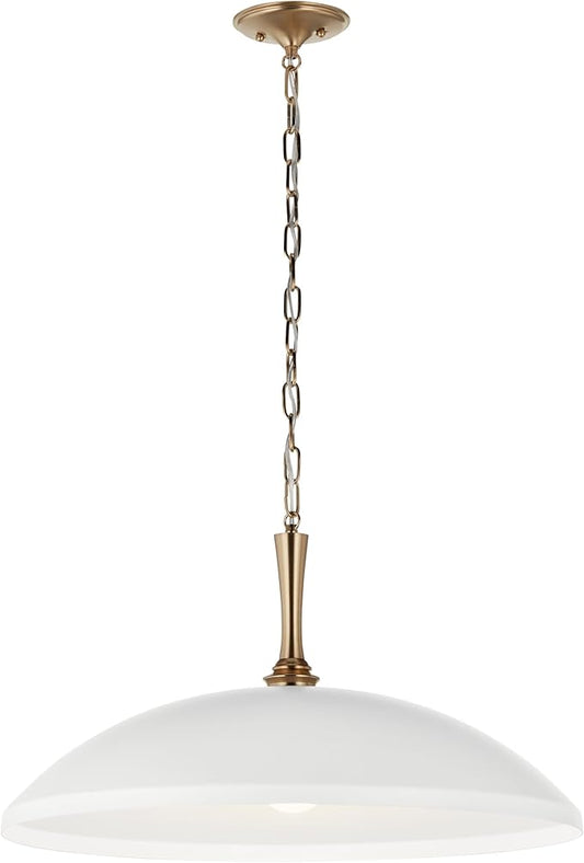 Kichler Delarosa 1-Light Pendant Light Fixture, Updated Traditional Hanging Lamp with White Shade and Champagne Bronze Hardware for Kitchen Island, Dining Room, or Hallway (12.75" x 24.25"), 52637WH