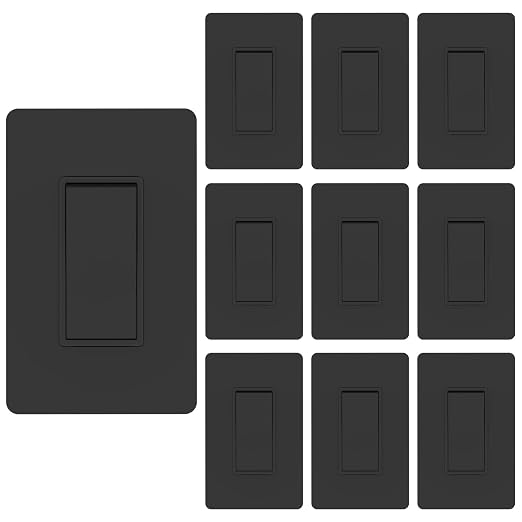 ThunderWay Matte Black Single Pole Decorator Light Switch with Screwless Wall Plate, 15 A 120/277 V, ON/Off Rocker Paddle Interrupter, Self-Grounding, Residential Grade,UL Listed (10 Pack)