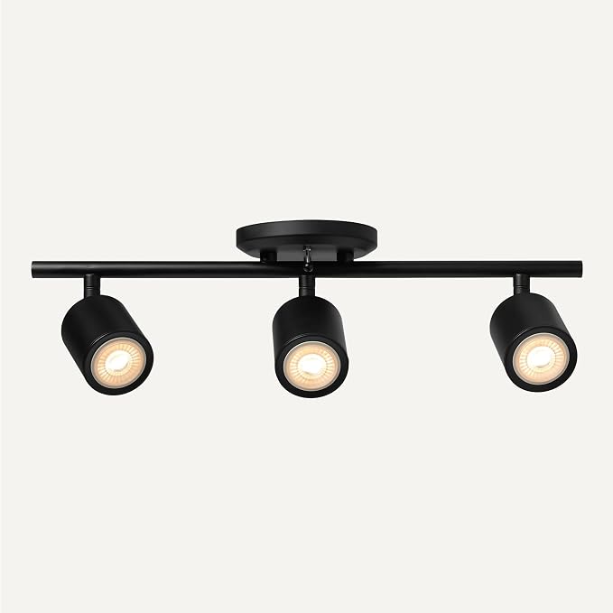 Amazon Basics 3-Light Track Lighting Kit, Dimmable, Adjustable Rotating Heads, GU10 MR16 LED Bulbs Included, 19.9L x 5.1W x 6.65H in, Black