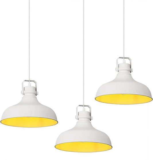 White Farmhouse Pendant Lights Matte Pendant Lighting for Kitchen Island Industrial Adjustable Height Vintage Dome Hanging Light Fixtures for Barn, Dining Room 3 Packs JF2113-P3-W