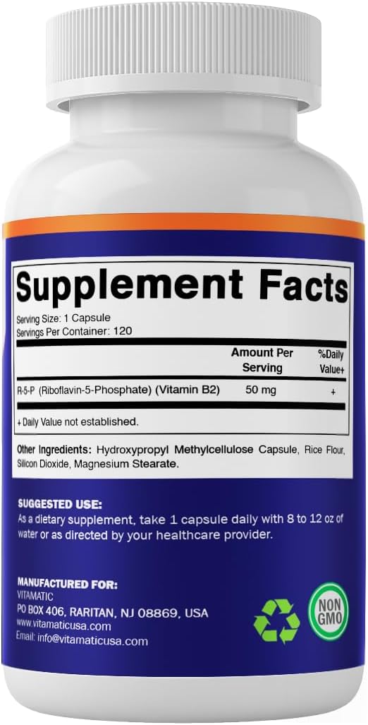 Vitamatic R-5-P リボフラビン-5-リン酸（ビタミンB2）50mg | 120カプセル | 高効能、飲みやすい植物性カプセル