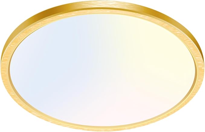 hepside 1PACK Flush Mount LED Ceiling Light Fixture Golden, 12Inch 28W, Dimmable 3000K-4500K-6000K Ceiling Lamp 3200LM Low Profile Ceiling Light for Kitchen Bedroom Hallway