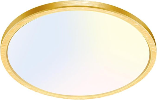 hepside 1PACK Flush Mount LED Ceiling Light Fixture Golden, 12Inch 28W, Dimmable 3000K-4500K-6000K Ceiling Lamp 3200LM Low Profile Ceiling Light for Kitchen Bedroom Hallway