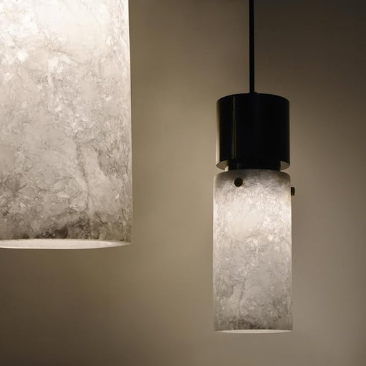Alabaster Pendant Light for Kitchen Island,Natural Stone Island Pendant Light,Modern Black Pendant Lamp with Marble Shade,Durable Aluminum,Chandelier for Bedroom Beside,Countertop,Living Room,GU10