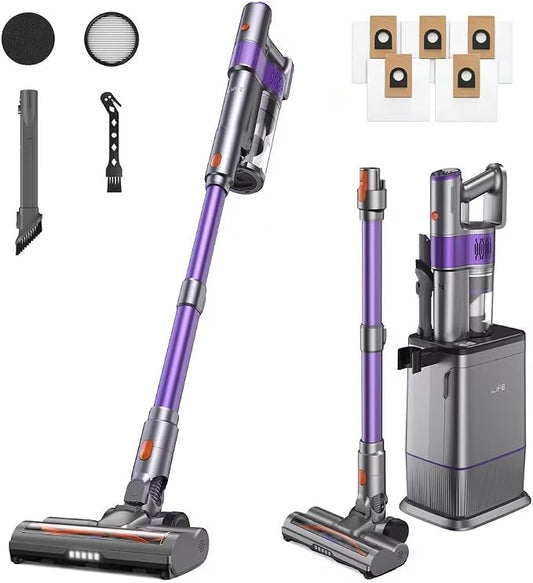 ILIFE Cordless Stick Vacuum Cleaner with Auto-Empty System for Pet Hair | Lightweight | Green LED | 5×2L Dust Bags | 2-in-1 Brush | 3-in-1 Dock | HEPA | Self-Emptying for Home/Hard Floors/Carpets