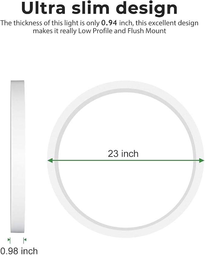 hepside 23INCH Big Dimmable Flush Mount Ceiling Light Fixture White, 3000/4000/6500K Ceiling Lamp, 50W 5000LM Super Bright Low Profile Light for Bedroom, Kitchen, Bathroom, Hallway