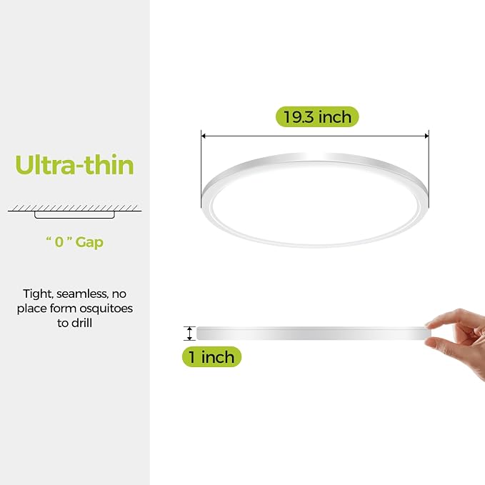 hepside 20Inch Big Dimmable Flush Mount LED Ceiling Light Fixture, 3000K-4500K-6000K Ceiling Lamp 45Watt 4500LM Low Profile Ceiling Light for Kitchen Bedroom Hallway Porch
