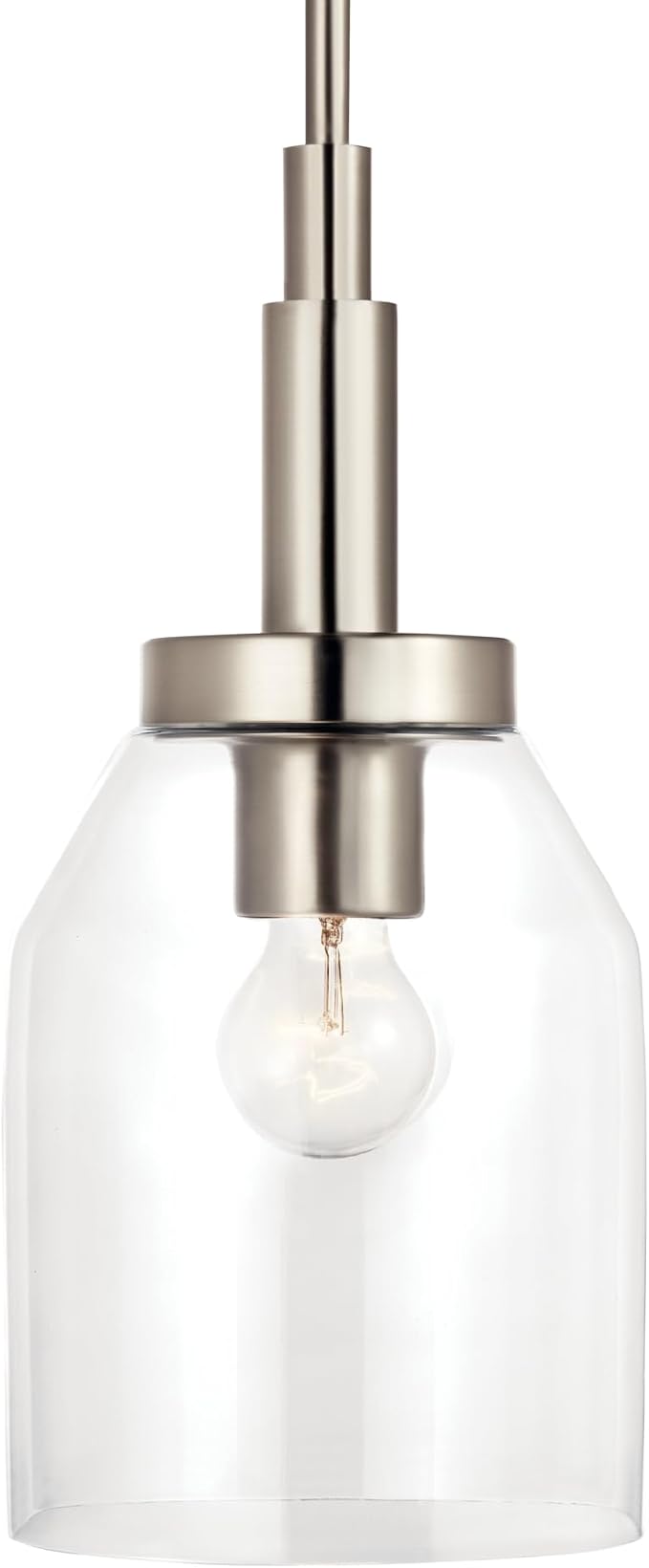 Kichler Madden 1-Light Mini Pendant Light Fixture with Clear Glass in Brushed Nickel, Sloped Ceiling Compatible for Kitchen Island or Bathroom (15" x 7"), 52725NI