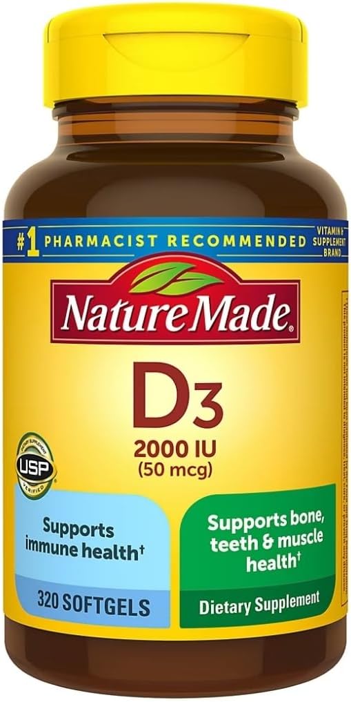Nature Made Vitamine D3 2000 UI, 320 gélules (l'emballage peut varier)