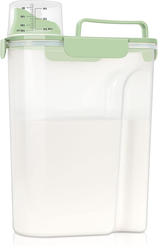 LEAWALK Airtight Rice Storage Container, Cereal Dry Food Flour and Sugar Bin, Dog Cat Food Dispenser with Measuring Cup, BPA Free Clear Plastic Kitchen (Green, 5L-1pack)