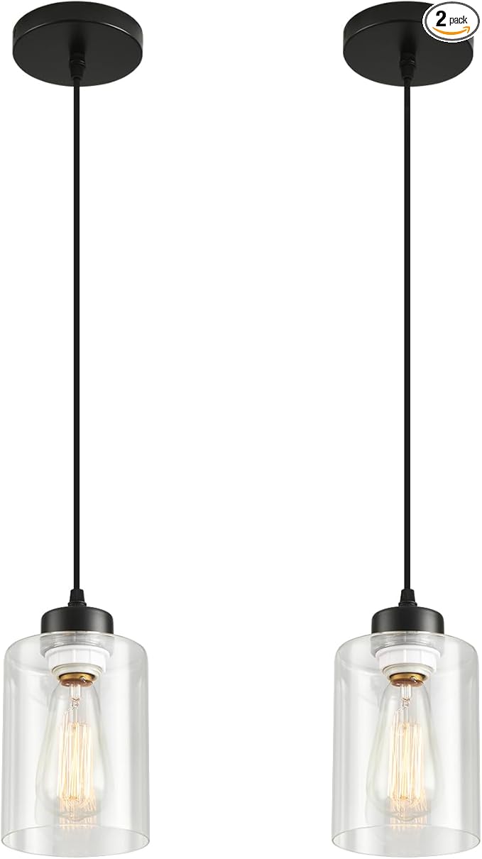 Modern Black Farmhouse Pendant Light with Glass Shade,Industrial Pendant Lighting, Adjustable Hanging Light Fixtures, Farmhouse Pendant Lighting