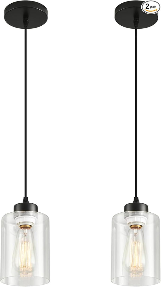 Modern Black Farmhouse Pendant Light with Glass Shade,Industrial Pendant Lighting, Adjustable Hanging Light Fixtures, Farmhouse Pendant Lighting
