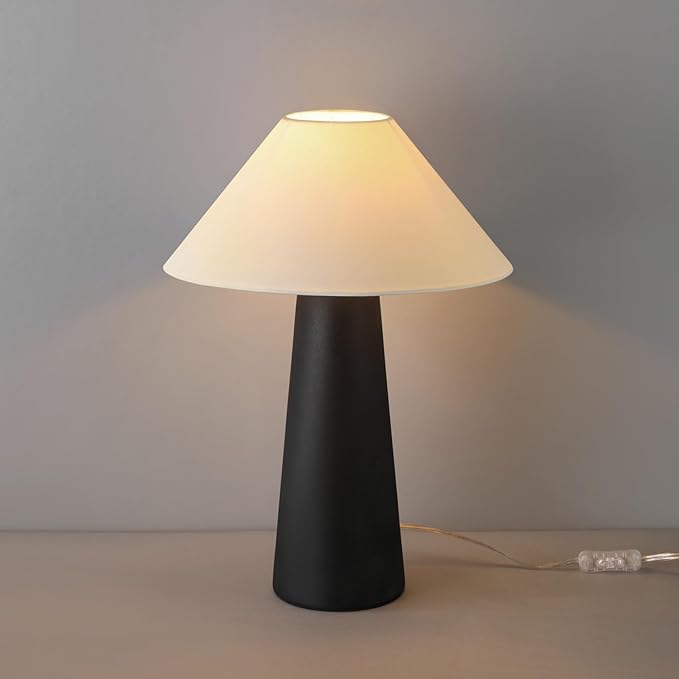 Globe Electric Novogratz x 18" Ceramic Table Lamp, Matte Black, Off-White Tapered Fabric Shade, in-Line Rocker Switch, 5 Ft. Clear Cord, Home Office, Desk, Living Room