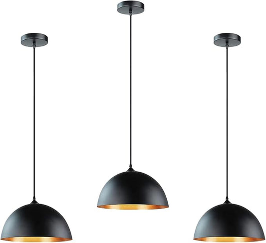 Takor 3 Pack Metal Pendant Light Fixtures, Rustic Ceiling Lights, Industrial Adjustable Hanging Lamp with E26 Base, Farmhouse Pendant Lighting for Kitchen Island, Living Room, Black(Bulb Not Included)