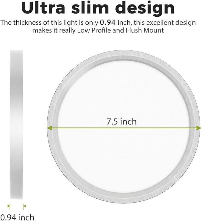 hepside 1Pack Dimmable Flush Mount Ceiling Light Fixture Brushed Nickel, 3000/4000/6500K Ceiling Lamp, 7.5INCH 15W 1500LM Low Profile Light for Bedroom, Kitchen, Bathroom, Hallway
