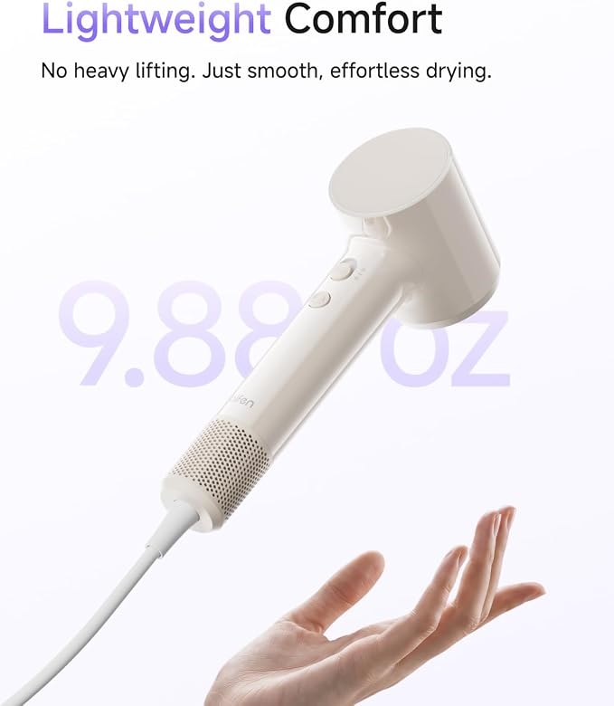 Laifen Air Hair Dryer, Lightweight and Palm-Sized Compact, 15× High-Speed Drying with 110, 000 RPM Powerful Motor, Smart Temperature Control, 200 Million Negative Ions, 5 Modes & 2 Airspeeds, Milktea