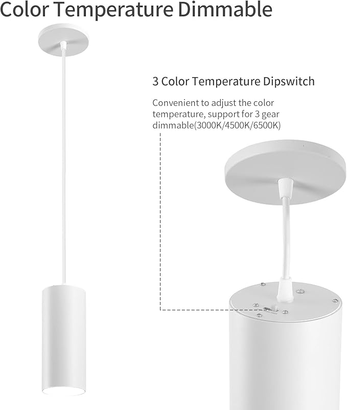 4" Pendant Lights Kitchen Island, 25W Cylinder Hanging Lights with Dipswitch, Modern Eye Care Led Pendant Lamp fixtures for Bedroom, Living Room, Office (White, 2 Pcs)