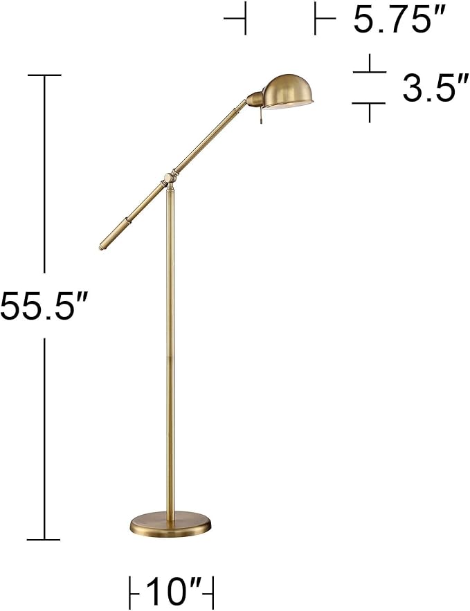 360 Lighting Dawson Traditional Farmhouse Task Pharmacy Light Floor Lamp Standing 55" Tall Antique Brass Metal Adjustable Balance Boom Arm Gold Shade Decor for Living Room Reading House Bedroom