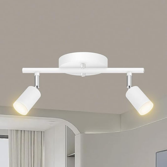 AUQUEE 2 Light Track Lighting Fixtures Ceiling, 8W/2700K White Track Lighting with Acrylic Lampshade & Rotatable Light Heads, 20000hrs Lifespan, Modern LED Track Lights Ceiling for Kitchen/Hallyway