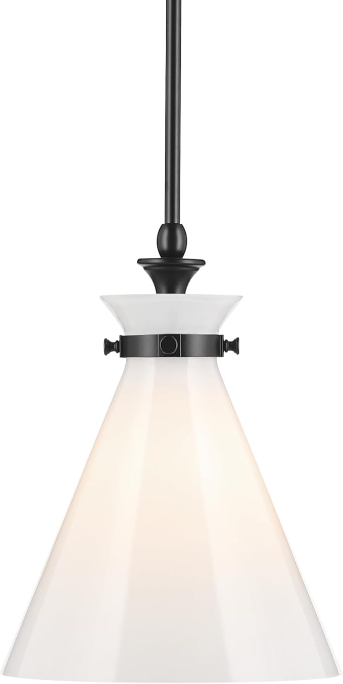 Kichler Laria 1-Light Pendant Light with Opal Glass, Kitchen Island Hanging Light Fixture in Black, Updated Traditional Style for Kitchen Island (14.5" x 10.5"), 52774BK