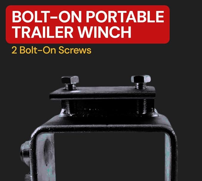 Mytee Products Heavy-Duty Portable Bolt-On Trailer Winch with Black Powder Coating - 16,500 lbs BS