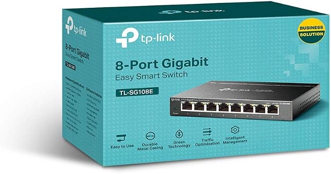 TP-Link 8 Port Gigabit Switch | Easy Smart Managed | Plug & Play | Desktop/Wall-Mount | Sturdy Metal w/ Shielded Ports | Support QoS, Vlan, IGMP and LAG (TL-SG108E)