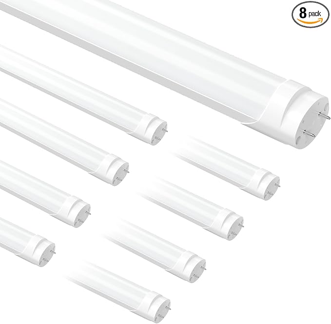 Fluorescent Light Bulbs 48 Inch, T8 LED Bulbs 4 Foot Type A+B, 24W 3200LM 6000K, F32T8 or F40T12 LED 4FT Replacement, Plug and Play or Ballast Bypass, Double or Single End Powered, 8-Pack
