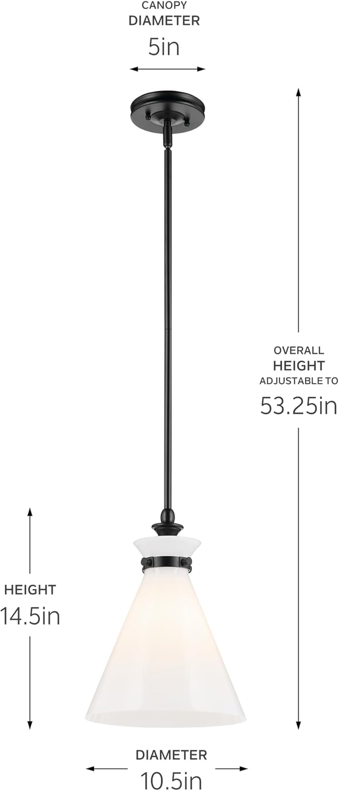 Kichler Laria 1-Light Pendant Light with Opal Glass, Kitchen Island Hanging Light Fixture in Black, Updated Traditional Style for Kitchen Island (14.5" x 10.5"), 52774BK