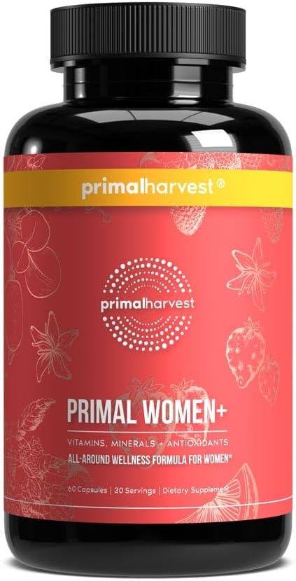 Primal Harvest Women+, Multivitamine pour femmes Vitamine A, Vitamine C, Vitamine D et E, Vitamine B12, B6, Biotine, Suppléments de Zinc, 1 Paquet de 60 Capsules