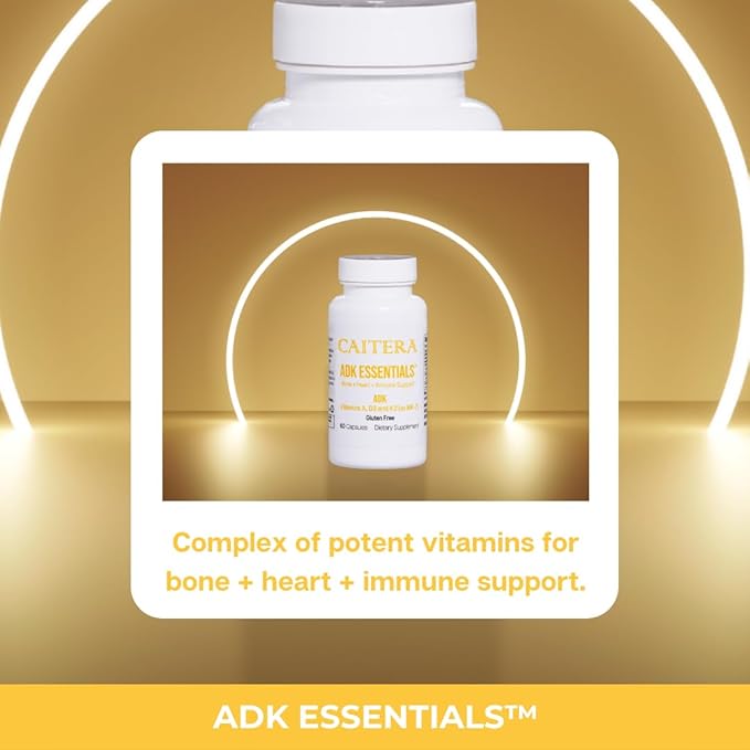 ADK Essentials | Vitamines A, D, K (sous forme de MK-7) Complément alimentaire pour les os, le cœur et l'immunité | Soutient la densité/l'intégrité osseuse ; l'utilisation du calcium ; et le système cardiovasculaire | Végétalien 60 capsules