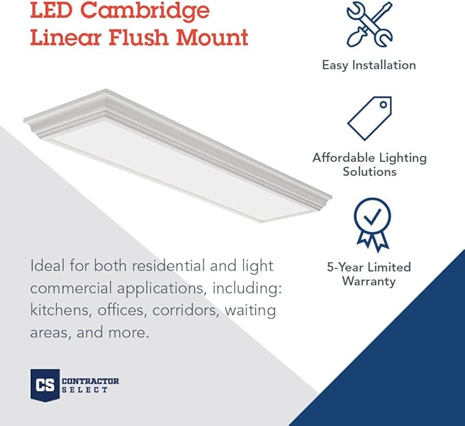 Lithonia Lighting Cambridge 4 Foot LED Kitchen Light Fixture, Linear Flush Mount Ceiling Light Fixture, 4000K Cool White, 3300 Lumens, 120 Volts, 35 Watts, Damp Listed, Oak (FMFL 30840 CAML OA)