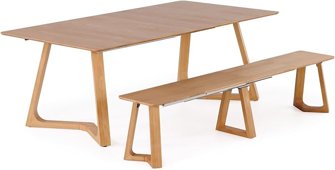 Transformer Table Nova Extendable Dining Table + Bench, Natural | Telescopic Steel Rails, Expandable 4 to 10 Seats, Kitchen & Banquet Table