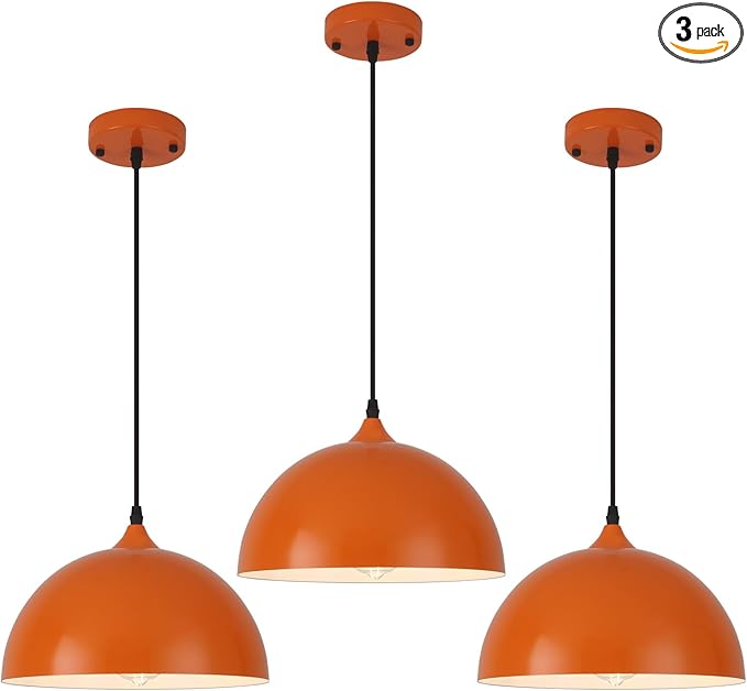 Orange Pendant Lights, 11.8" Kitchen Pendant Light 3 Pack, Industrial Pendant Light Fixtures for Kitchen Island, Farmhouse Pendant Lighting for Bedroom, Living Room, Cafe, Bar, Hallway