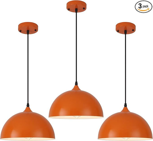 Orange Pendant Lights, 11.8" Kitchen Pendant Light 3 Pack, Industrial Pendant Light Fixtures for Kitchen Island, Farmhouse Pendant Lighting for Bedroom, Living Room, Cafe, Bar, Hallway