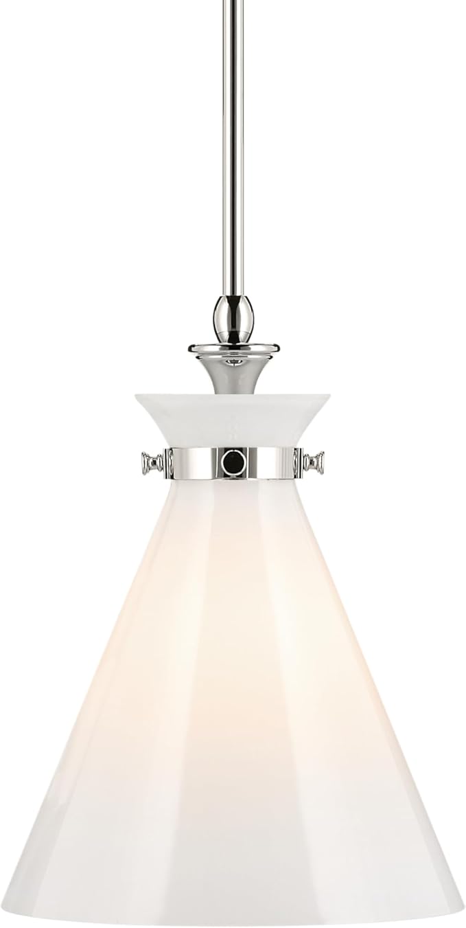 Kichler Laria 1-Light Pendant Light Fixture with Opal Glass in Polished Nickel, Kitchen Island Hanging Light for Updated Traditional Spaces (14.5" x 10.5"), 52774PM