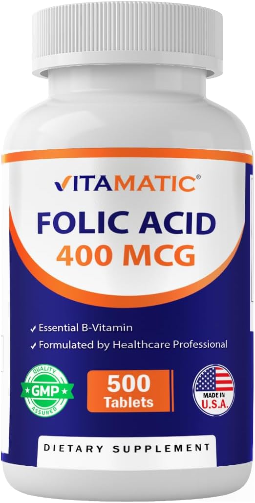 Vitamatic Folic Acid 400 mcg - 500 Vegetarian Tablets - Vitamin B9