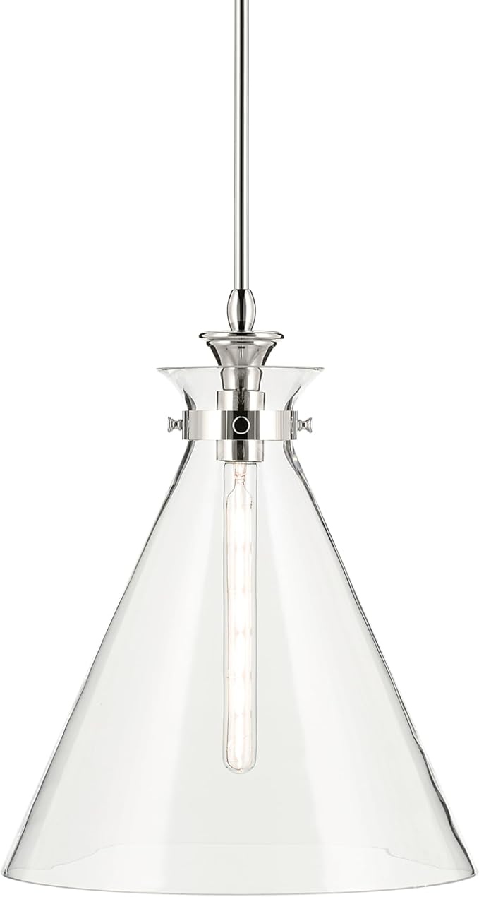 Kichler Laria 1-Light Pendant Light Fixture with Clear Glass in Polished Nickel, Kitchen Island Hanging Light for Traditional Spaces, Sloped Ceiling Compatible (19.75" x 16"), 52775PNCLR