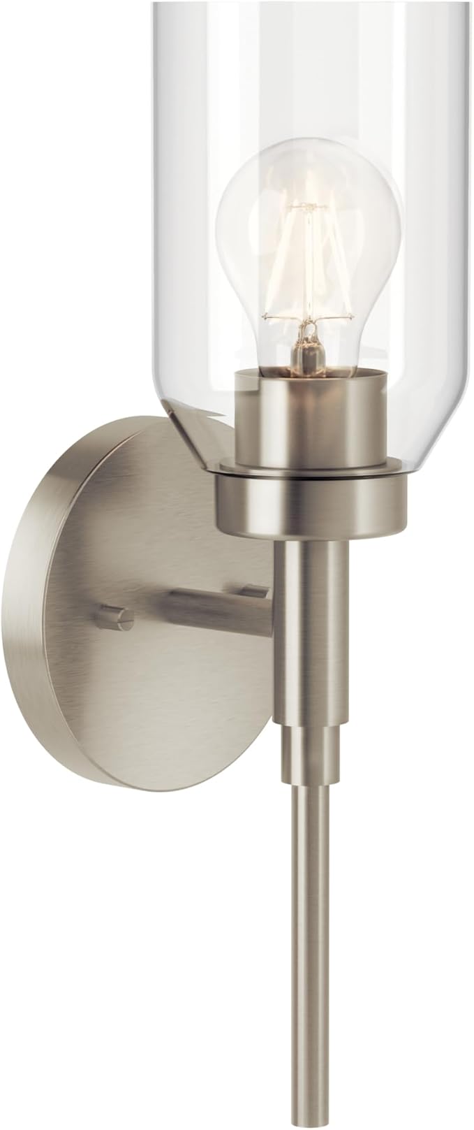 Kichler Madden 1-Light Bathroom Wall Sconce with Clear Glass in Brushed Nickel, Modern Vanity Light Fixture for Bathroom or Hallway, Sloped Ceiling Compatible (14.75" x 5"), 55183NI