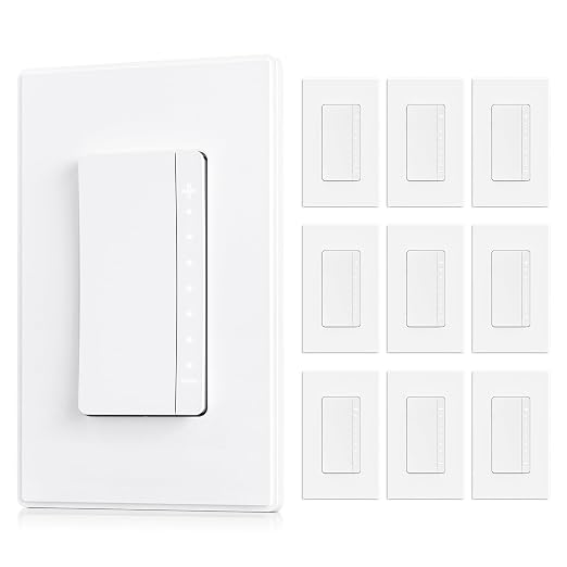 ELEGRP Dimmer Switch, Digital Dimmer Light Switch for LED Lights 150W, INC/HAL 450W, Single Pole LED Dimmer Switch, Needs Neutral Wire, Wall Plate Included, UL Listed, 10 Pack, Matte White