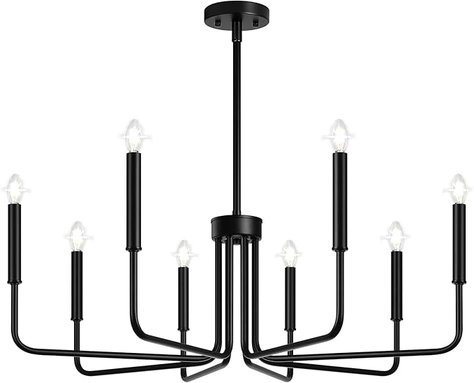 Lynnoland Black 8-Light Chandelier, Farmhouse Chandelier for Dining Room Lighting Fixtures Hanging, Vintage Candle Pendant Light Fixtures Chandelier for Bedroom, Foyer and Living Room