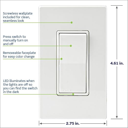 Leviton Decora Smart Switch Z-Wave 800 Series, ZW15S-1RW, White