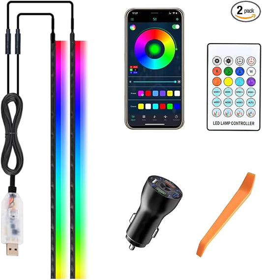 Car SUV Door Frame Ambient Light Lighting, Car Door Ambient Lights LED RGB, Automotive Auto Interior USB Neon Accent Lights Strip Accessories, App Remote Control Music Sync, Acrylic, 2 Pack*11.48ft