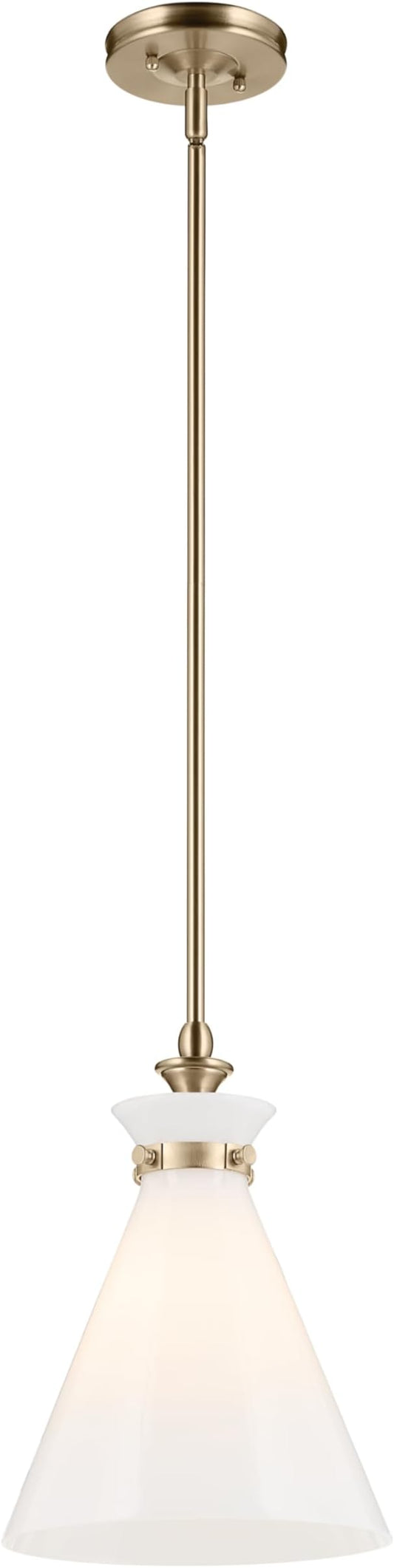 Kichler Laria 1-Light Pendant Light Fixture, Kitchen Island Hanging Light with Opal Glass in Champagne Bronze, Updated Traditional Style for Dining Room (14.5" x 10.5"), 52774CPZ