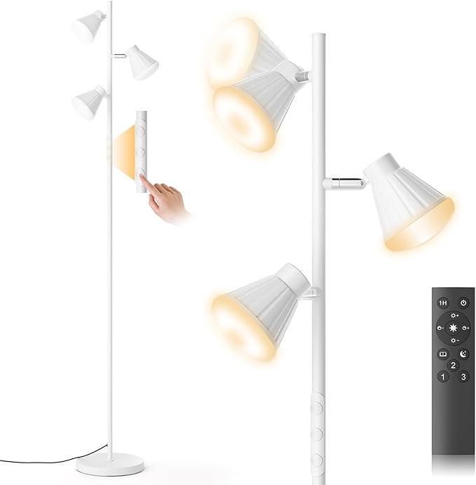 SIBRILLE 36W LED Tree Floor Lamp, Dimmable Tall Standing Lamp with Remote & Touch Control, 4 Color Temperatures Bright Floor Lamp, 3 Rotatable Light Modern Floor Lamps